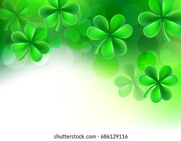 A St Patricks day shamrock clover green background illustration fading to white