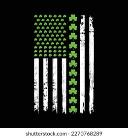 St Patricks Day Shamrock Flag T-Shirt, Shamrock Flag Vector, USA Flag Vector, St Patricks Day USA Flag Vector