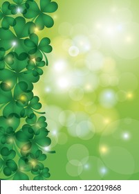 St Patricks Day Shamrock Leaves Border with Sparkles and Bokeh Background Illustration Vector