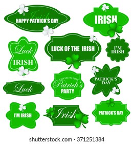  St Patrick's Day Shamrock Leaves Border Background Illustration Vector. Set of Typographic Design Badges for Saint Patrick's Day