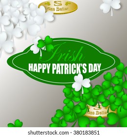 St Patrick's Day Shamrock Leaves Border Background Illustration Vector. Set of Typographic Design Badges for Saint Patrick's Day