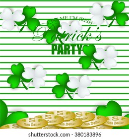 St Patrick's Day Shamrock Leaves Border Background Illustration Vector. Set of Typographic Design Badges for Saint Patrick's Day