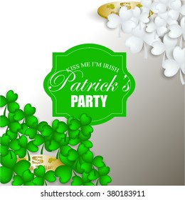 St Patrick's Day Shamrock Leaves Border Background Illustration Vector. Set of Typographic Design Badges for Saint Patrick's Day