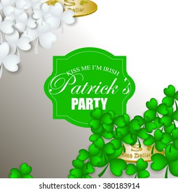 St Patrick's Day Shamrock Leaves Border Background Illustration Vector. Set of Typographic Design Badges for Saint Patrick's Day