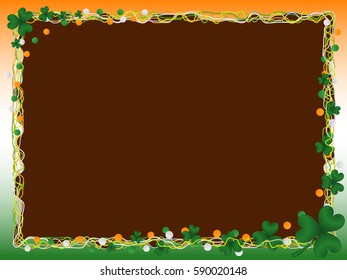St. Patrick's Day Shamrock Orange White Green Flag Frame Border Decorative Square Chocolate Background