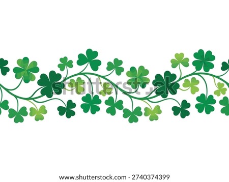 St Patrick's day shamrock seamless pattern with green clover leaves and vines. Festive holiday border for celebration, Ireland, spring, and luck themes.