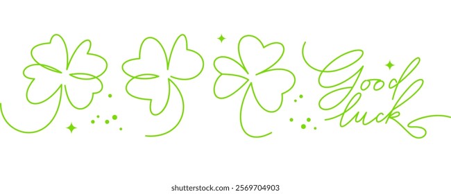 St. Patrick's day shamrocks, one line drawing vector set