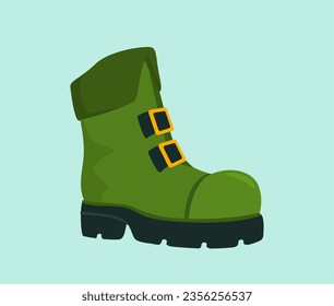 St patricks day shoes concept. Traditional Irish holiday symbol. Boot with golden squares. Luck and fortune. Culture and history. Cartoon flat vector illustration isolated on blue background