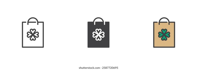 St. Patrick's Day shopping bag different style icon set. Line, glyph and filled outline colorful version, outline and filled vector sign. Symbol, logo illustration. Vector graphics