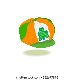 St. Patrick's Day sign. Freehand drawn cute icon emblem. Irish flag colors. Traditional holiday celebration decoration. Modern cap with clover. Ireland shamrock green symbol. Vector design element