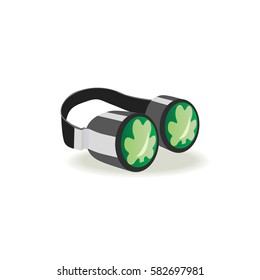 St. Patrick's Day sign. Freehand drawn cute cartoon icon emblem. Irish holiday parade decoration. Creative fancy model of glasses with clover in shape of minion goggles. Ireland shamrock green symbol