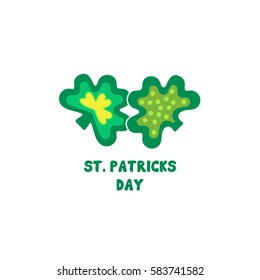 St. Patrick's Day sign. Freehand drawn cute cartoon emblem. Traditional Irish holiday celebration symbol. Ireland green shamrock icon. Vector logo design element. Decorative fancy three leaf clover