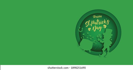 St Patrick's day. Silhouette of Leprechaun and pot of gold.
