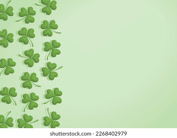 St. Patrick's Day Simple Vector illustration with Border made of Green Clover Leaves on a Light Green Background. St. Patrick Holidays Print ideal for Card, Banner, Layout, Greetings. No text.