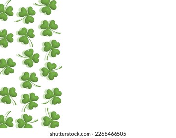 St. Patrick's Day Simple Vector illustration with Border made of Green Clover Leaves on a White Background. St. Patrick Holidays Print ideal for Card, Banner, Layout, Greetings. No text.