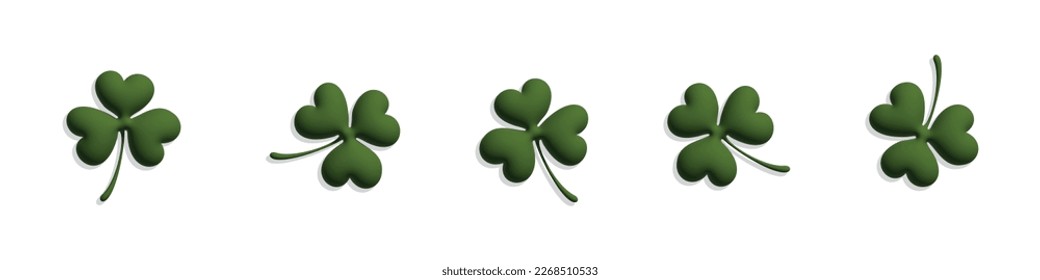 St. Patrick's Day Simple Vector illustration with Border made of Green Clover Leaves on a White Background. St. Patrick Holidays Print ideal for Card, Banner, Layout, Greetings. No text.
