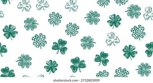 St. Patrick's Day. Sketch pattern clover, Hand drawn illustration.