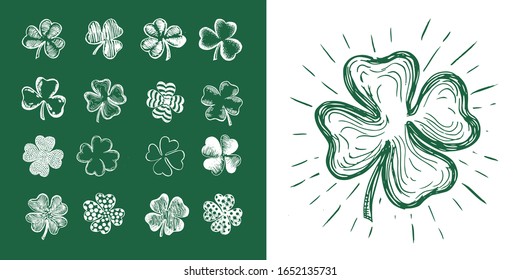 St. Patrick's Day. Sketch set clover. Hand drawn illustration.	