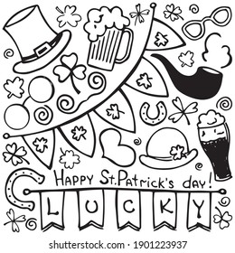 st patrick's day sketch set, vector illustration