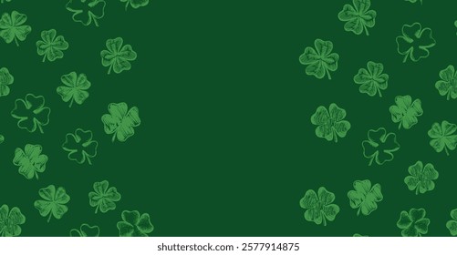 St. Patrick's Day. Sketch set clover on green. Hand drawn illustration