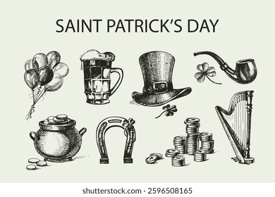 St. Patrick's Day sketch set. Hand drawn illustrations
