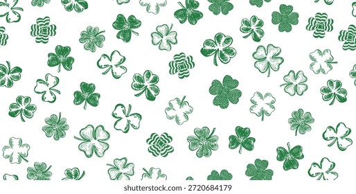 Día de San Patricio. Conjunto de croquis de trébol. Dibujado a mano ilustración.	