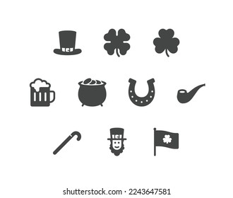 St. Patrick's day solid glyph icon set with luck and beer related icons