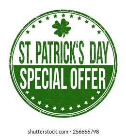 St. Patrick's Day special offer grunge rubber stamp on white background, vector illustration