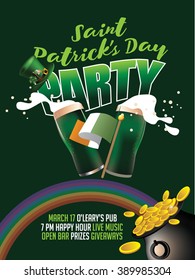 St. Patrick's Day splashing beer party invitation poster. EPS 10 vector.