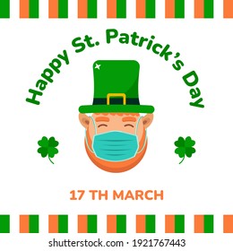 St Patrick's day square banner design. Illustration of Saint Patrick using masks. Usable for flyers, cards, banners, and social media. Flat design vector.