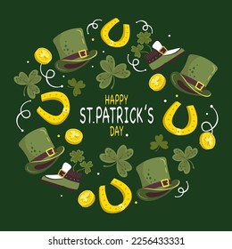 st patricks day square banner horseshoe leprechaun hat green boots