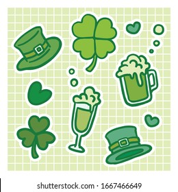 St Patrick's Day sticker collection. Easily editable decorative elements.