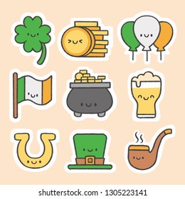 St. Patrick's day sticker hand drawn cartoon collection