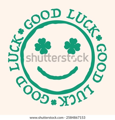 St. Patrick's Day sticker, hand drawn shamrock lucky face. Vector illustration 