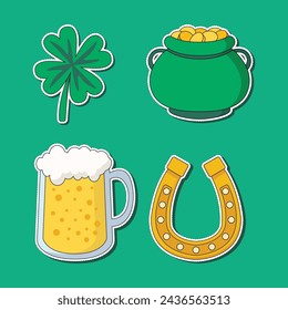 St. Patrick's Day Sticker Set Vector Illustration