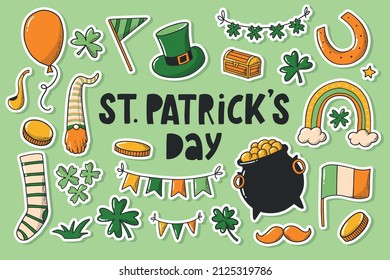 St. Patrick's day stickers, doodles, clipart. Good for labels, tags, prints, cards, posters, etc. EPS 10