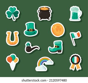 st patricks day stickers icon set