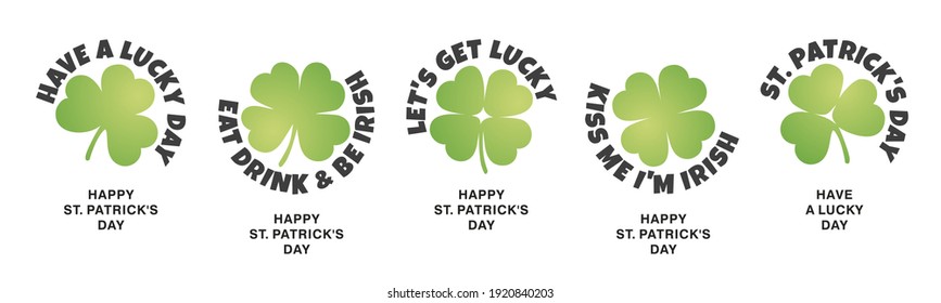 St Patrick's Day stickers label icons design three four leaf clovers on isolated white background banner