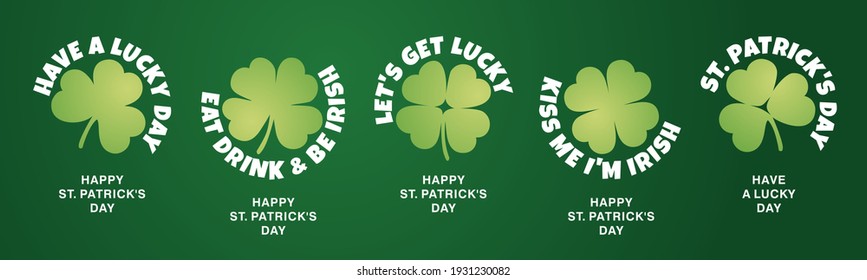 St Patrick's Day stickers label design three four leaf clovers on green background banner