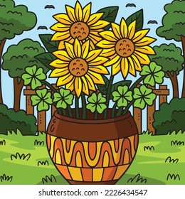 St. Patricks Day Sun Flower Colored Cartoon 