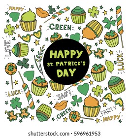 st. Patricks day. Sweets pattern. Hand drawn vector stock illustration. 