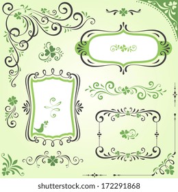 St. Patrick's day swirl ornate motifs and frames. Elements can be ungrouped for editing.