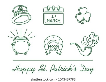 St. Patricks Day symbol collection. Line icon set for St. Patrick's Day. Vector illustration