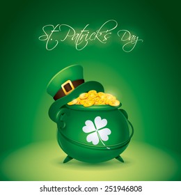 St Patricks Day symbol. Leprechaun hat and pot of gold