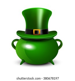 St. Patricks Day symbol. St.Patrick's Day background with green cauldron and hat.
