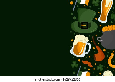 St. Patrick's Day symbols cute illustrations. Postcard design concept
