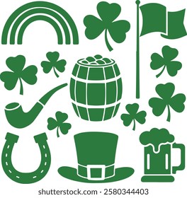 St. Patrick's Day Symbols Set - Silhouette Vector Collection