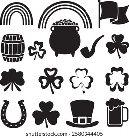 St. Patrick's Day Symbols Set - Silhouette Vector Collection