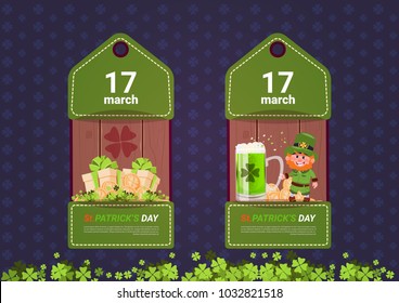 St. Patricks Day Tags Template Set Of Green Flyers For Sale Or Shopping Discounts Promotion Flat Vector Illustration