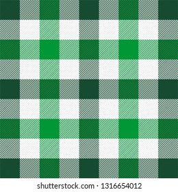St. Patricks day tartan plaid. Scottish pattern in green and white cage. Scottish cage. Traditional Scottish checkered background. Seamless fabric texture. Vector illustration